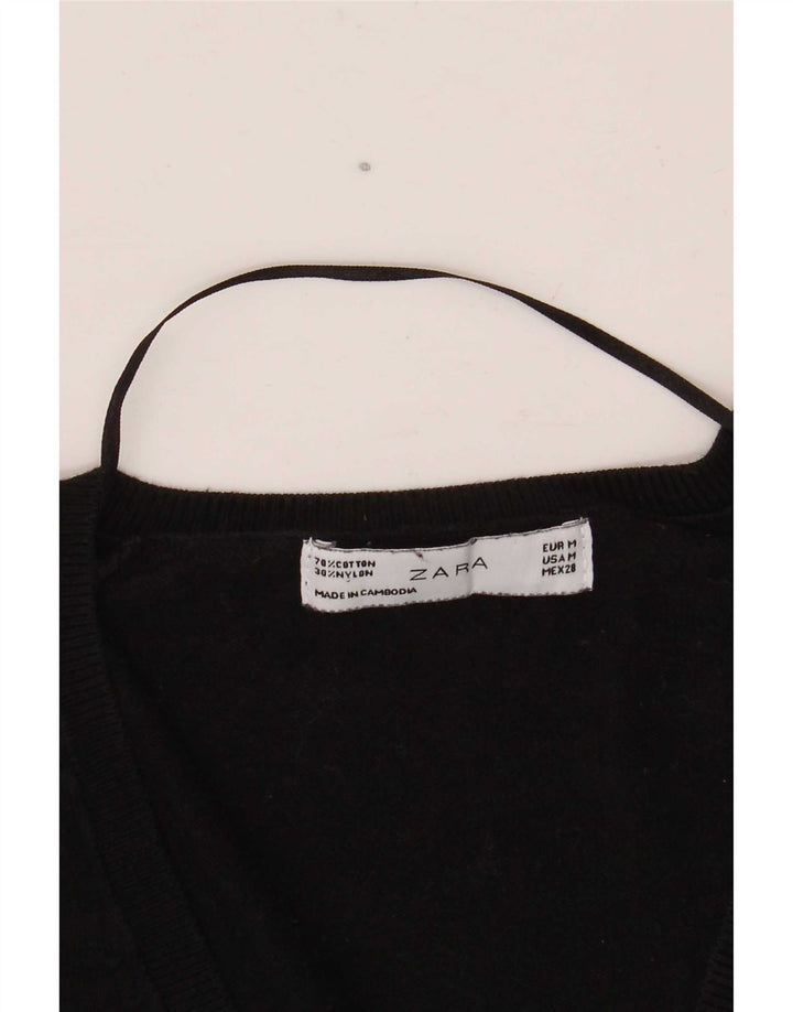 Zara - Jersey con cuello en V para mujer, talla 40, talla mediana, algodón negro