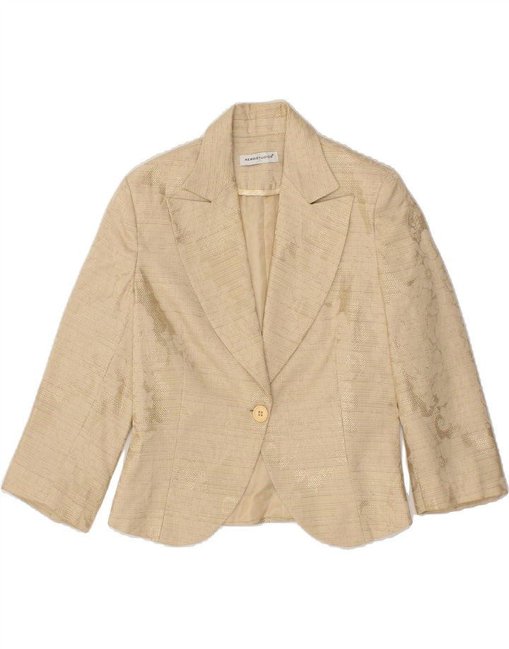VINTAGE Womens 1 Button Blazer Jacket IT 44 Medium Beige Floral Polyester Vintage Vintage and Second-Hand Vintage from Messina Hembry 
