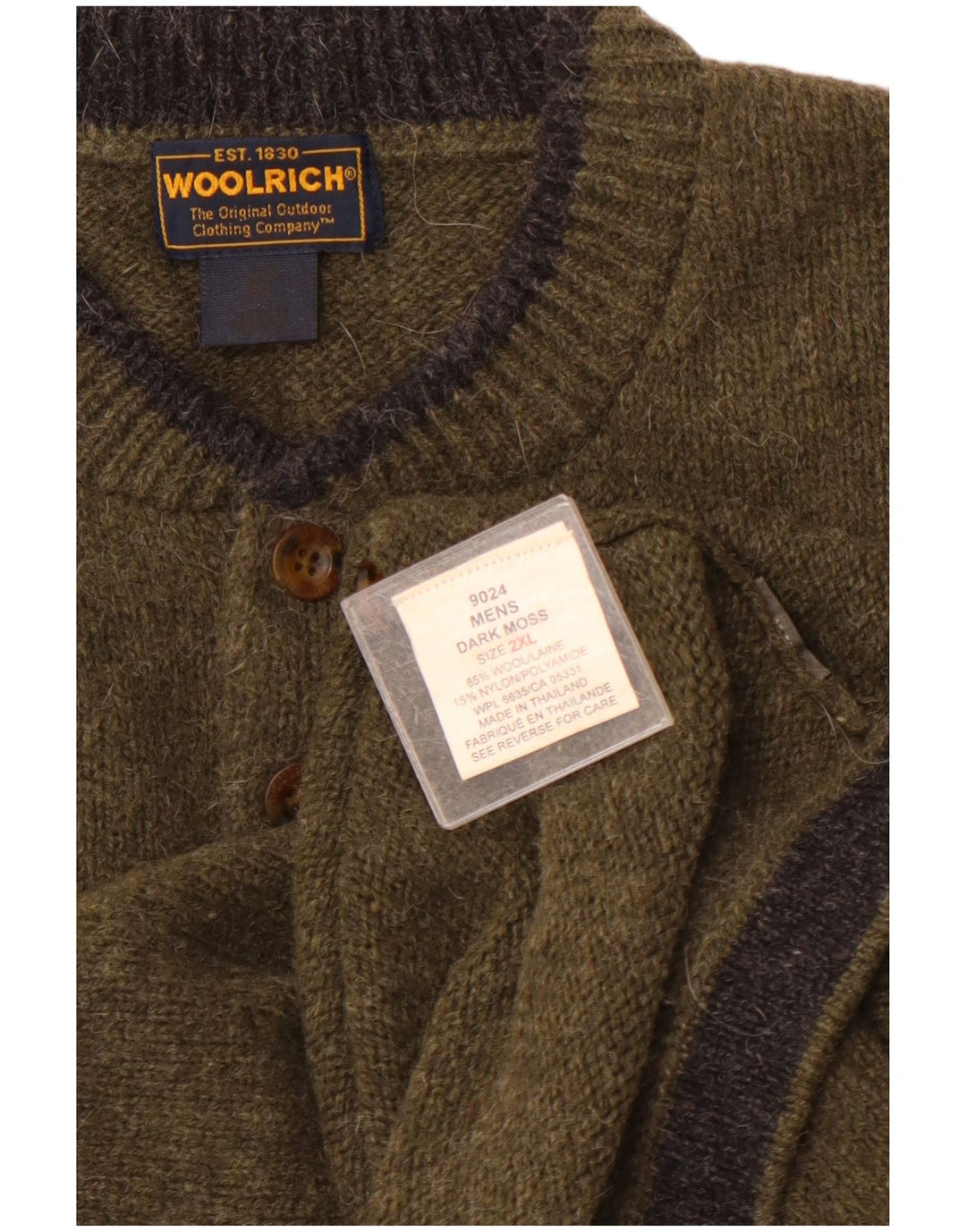 WOOLRICH Suéter tipo jersey con cuello y botones para hombre 2XL Lana caqui