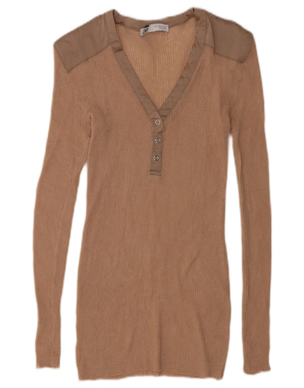 Zara Mujer Top Manga Larga UK 40 Small Beige Colorblock