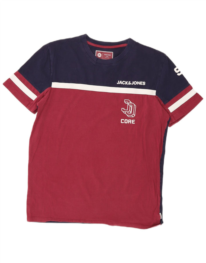 JACK & JONES Mens Core Graphic T-Shirt Top Medium Navy Blue Colourblock