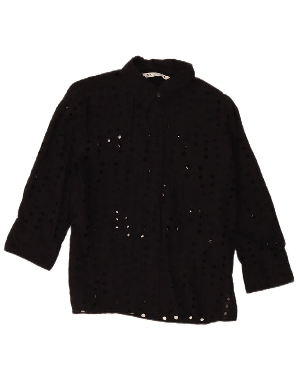 Zara Blusa Camisa Manga 3/4 Mujer UK 44 Mediana Algodón Negro
