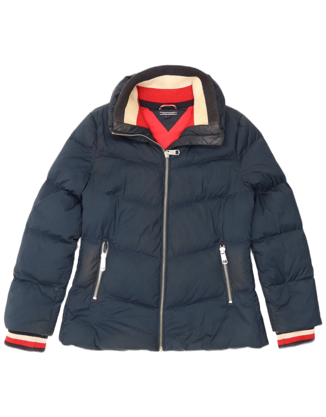 Tommy Hilfiger Chaqueta acolchada para mujer UK 12 Mediana Azul marino Poliéster