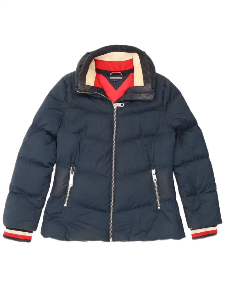 Tommy Hilfiger Chaqueta acolchada para mujer UK 12 Mediana Azul marino Poliéster