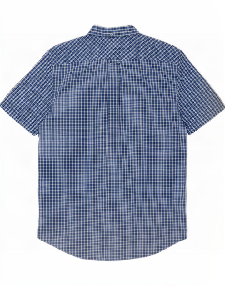 Ben Sherman Camisa de manga corta para hombre de algodón a cuadros azul medio