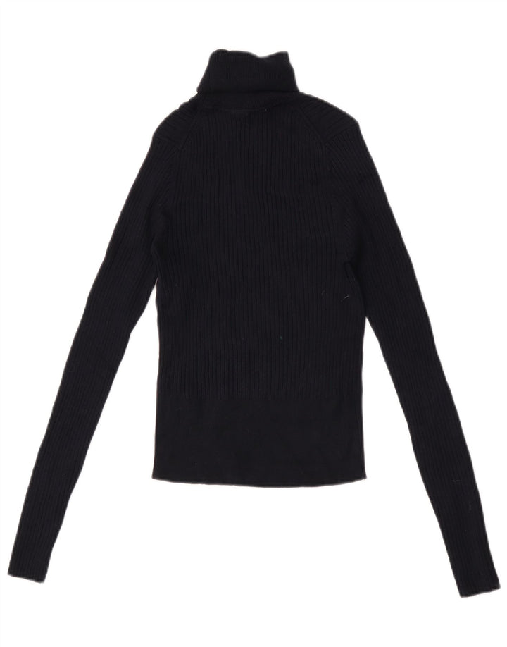 Zara Mujer Crop Top Manga Larga UK 42 Medio Azul Marino Viscosa