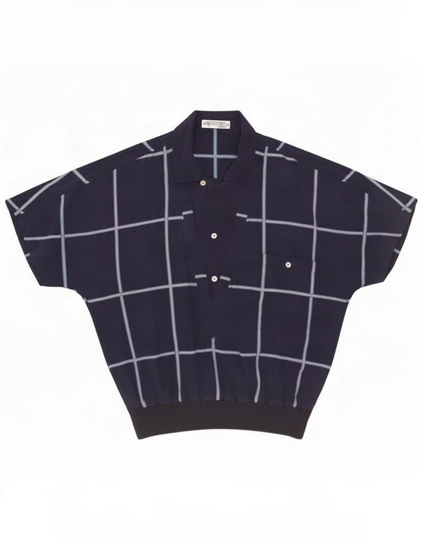Vintage hombres manga corta pullover camisa tamaño 38 medio azul marino cheque