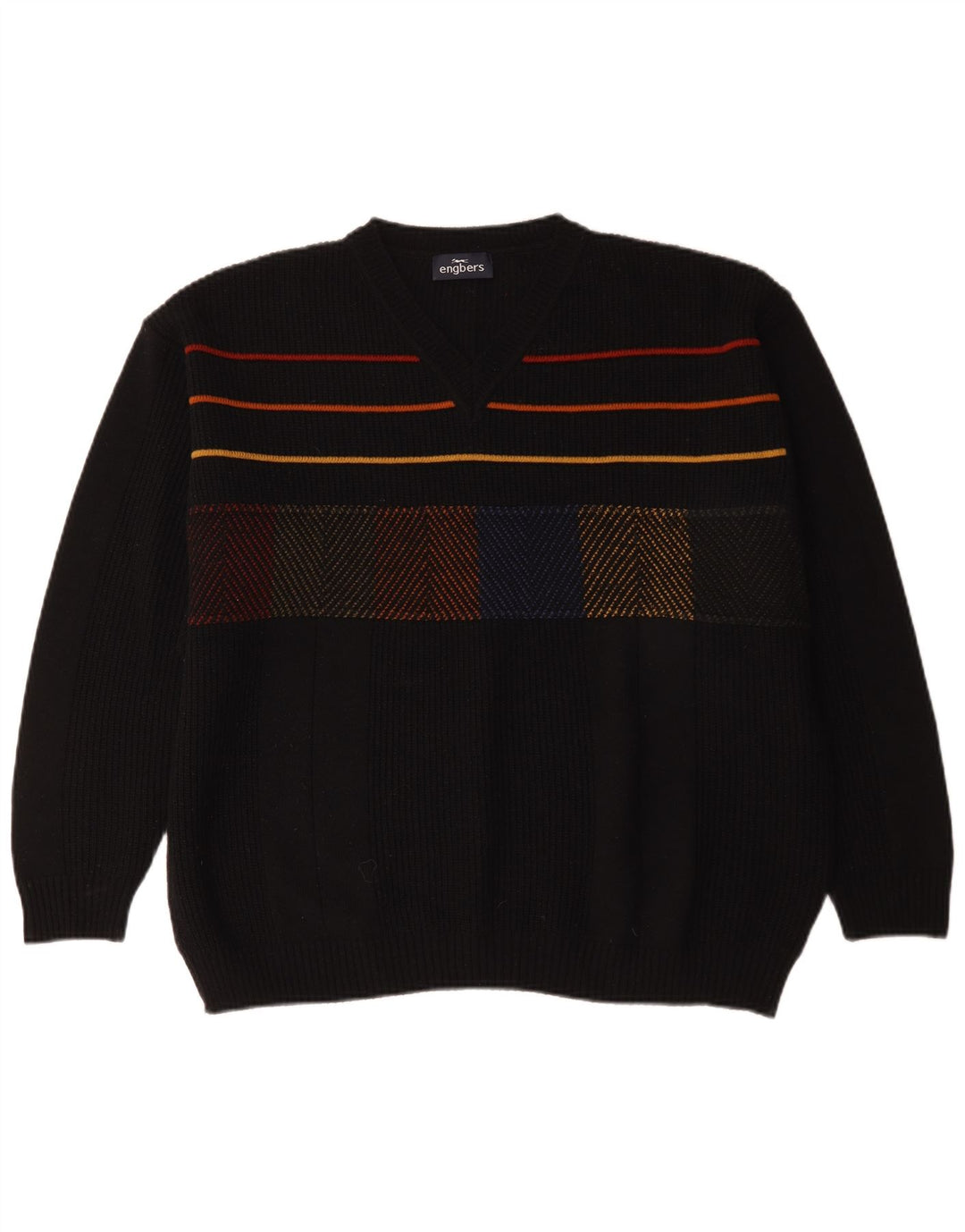 Engbers Jersey con cuello en V para hombre EU 54 XL Lana a rayas negras