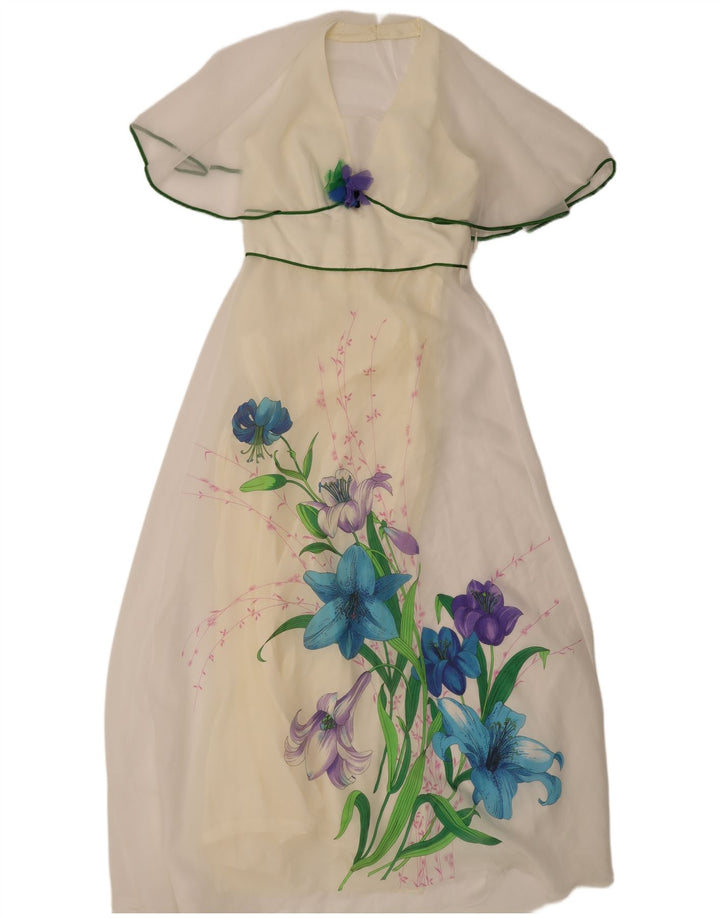 Vintage mujer maxi vestido IT 46 poliéster floral blanco grande
