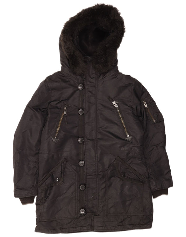 Superdry Mens Hooded Parka Jacket UK 40 Large Black Nylon