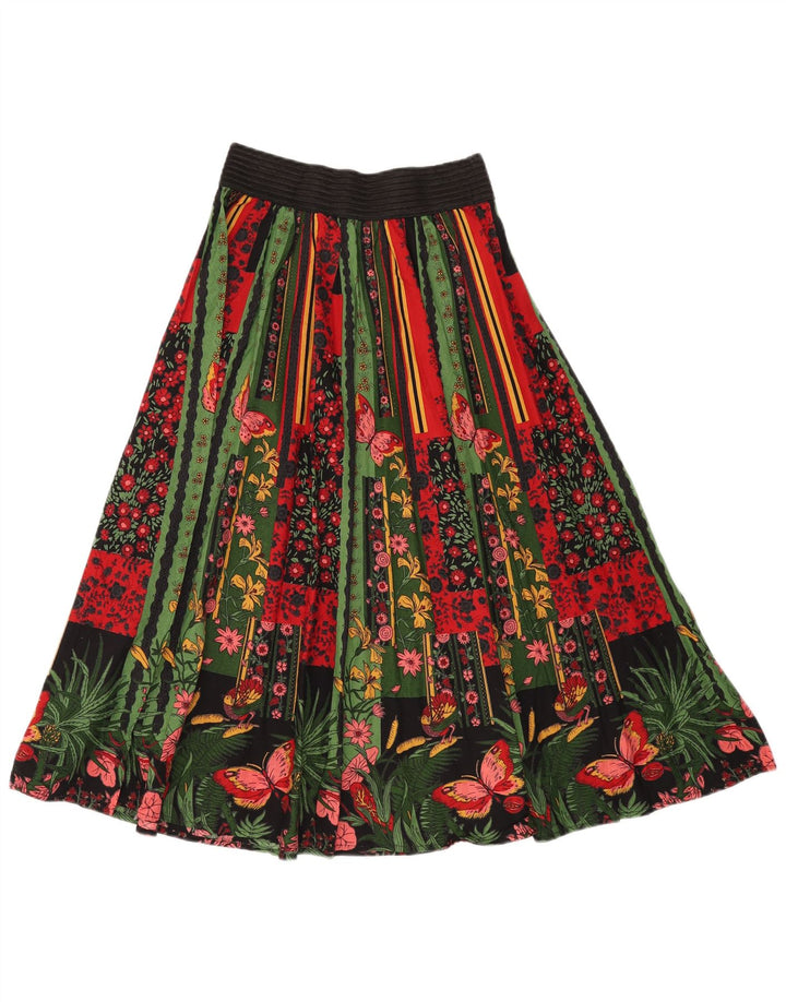 VINTAGE Falda de cintura alta para mujer W24 XS Algodón floral multicolor