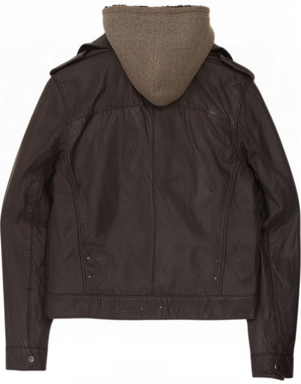 Chaqueta militar de cuero para hombre de River Island ES 36 Small Negro Bloque de color