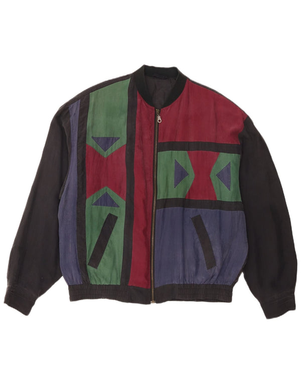 Chaqueta bomber vintage para hombre IT 48/50 Seda geométrica multicolor mediana
