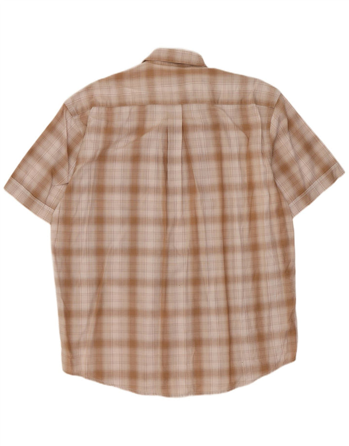 SERGIO TACCHINI Camisa Manga Corta Hombre Algodón Cuadros Beige Grande