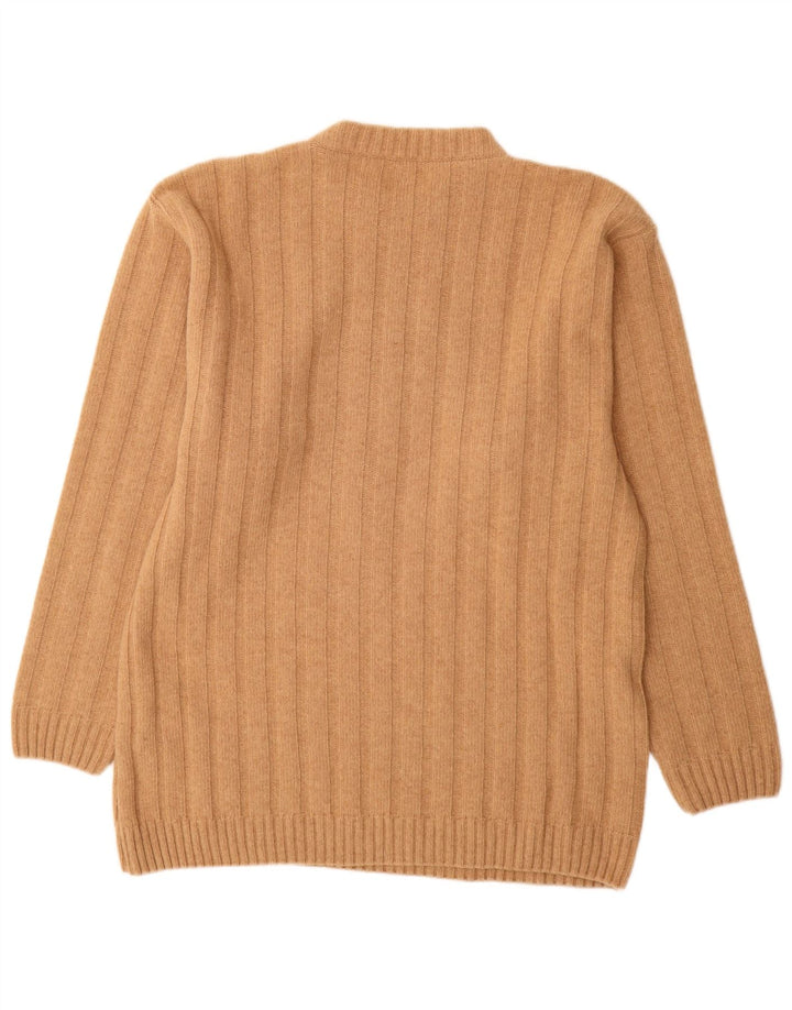 Vintage hombres cuello redondo jersey suéter grande lana beige