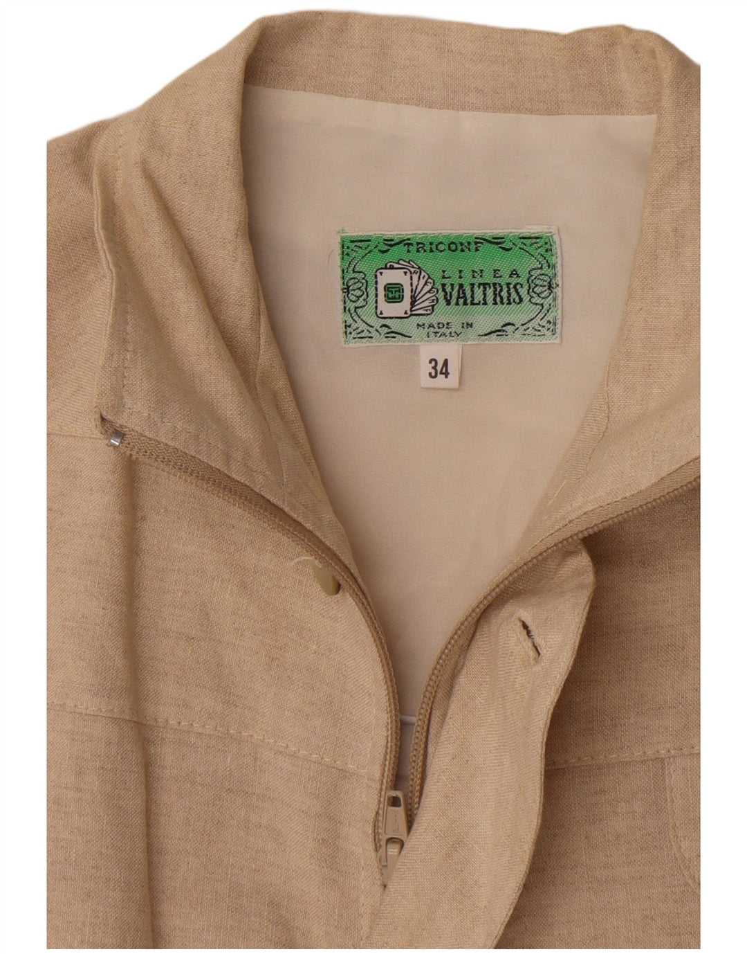 Vintage mujer chaqueta bomber de gran tamaño IT 34 2XS lino beige