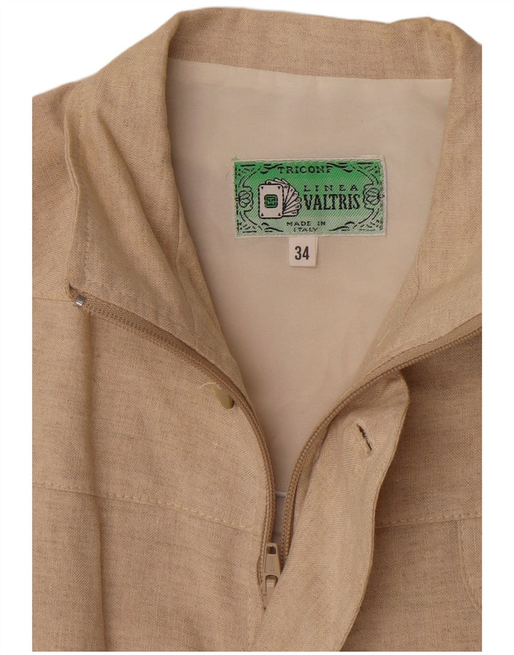 Vintage mujer chaqueta bomber de gran tamaño IT 34 2XS lino beige