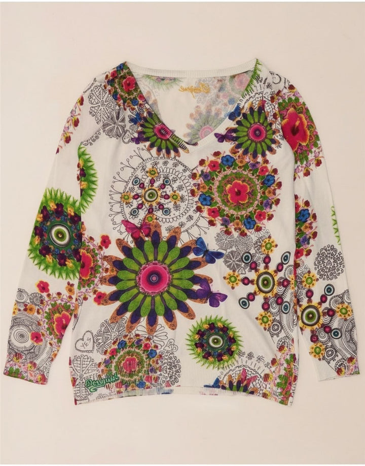 Desigual - Jersey con cuello en V para mujer, talla M, multicolor floral