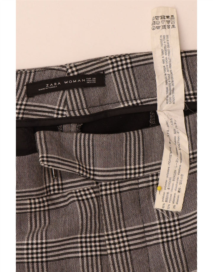 Zara Pantalón de traje recto para mujer EU 38 Small W32 L26 Poliéster a cuadros gris