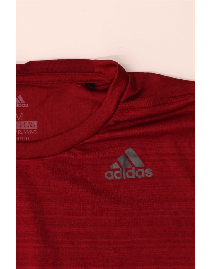 Adidas Mens Climalite Camiseta Top Medio Rojo Rayas Poliéster