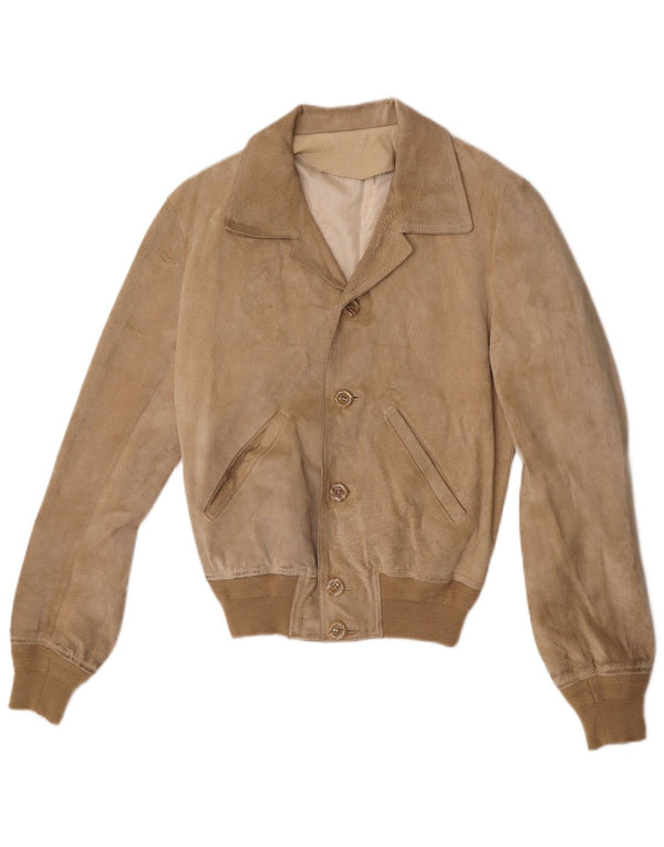 Chaqueta bomber de ante vintage para mujer IT 48 XL Beige