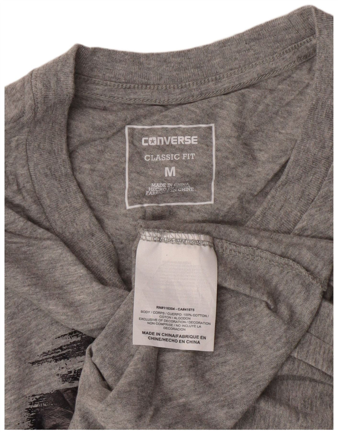 Converse Mujer Camiseta Gráfica Top UK 12 Algodón Gris Medio