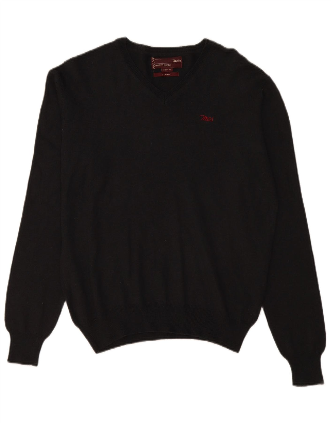 Marlboro Classics Jersey Slim Fit con Cuello en V para Hombre Lana Negra Mediana