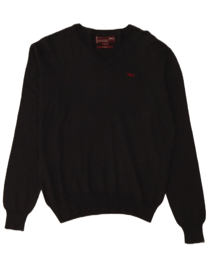 Marlboro Classics Jersey Slim Fit con Cuello en V para Hombre Lana Negra Mediana