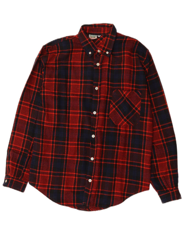 Camisa de franela vintage para hombre de algodón a cuadros rojos medianos
