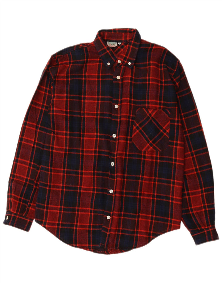 Camisa de franela vintage para hombre de algodón a cuadros rojos medianos