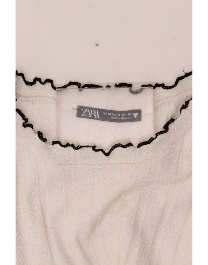 Zara Camiseta Mujer Top UK 12 Medium Blanco