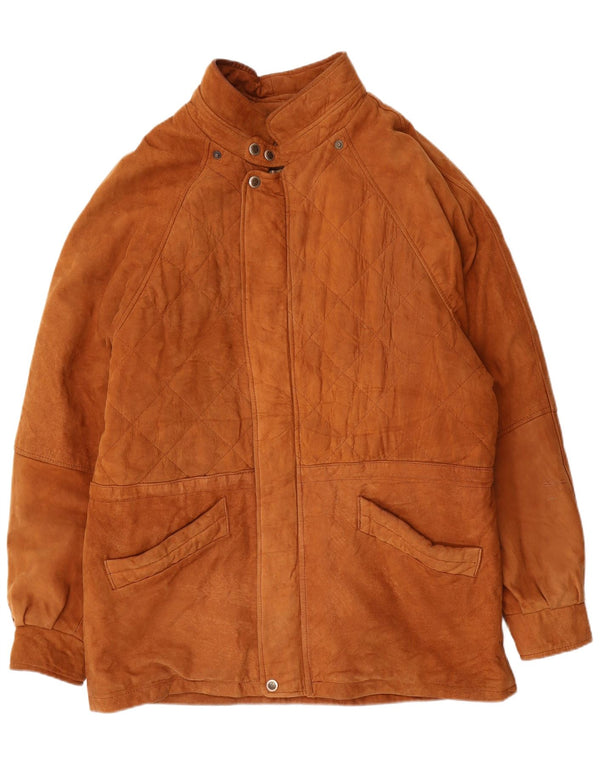 Vintage hombres ante chaqueta Reino Unido 42 XL cuero marrón