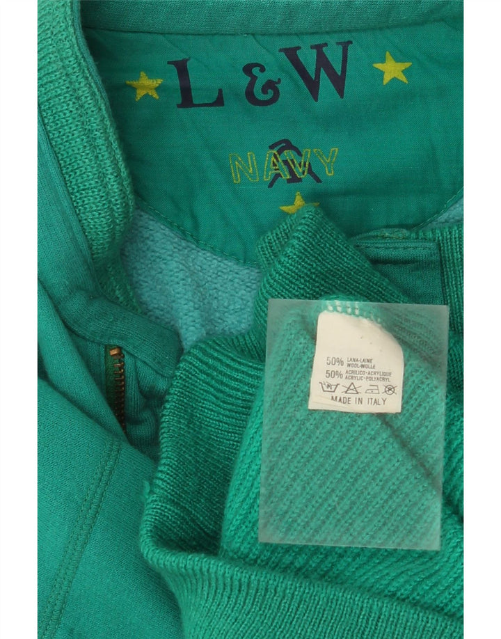 VINTAGE Suéter cárdigan para hombre Lana colorblock verde grande