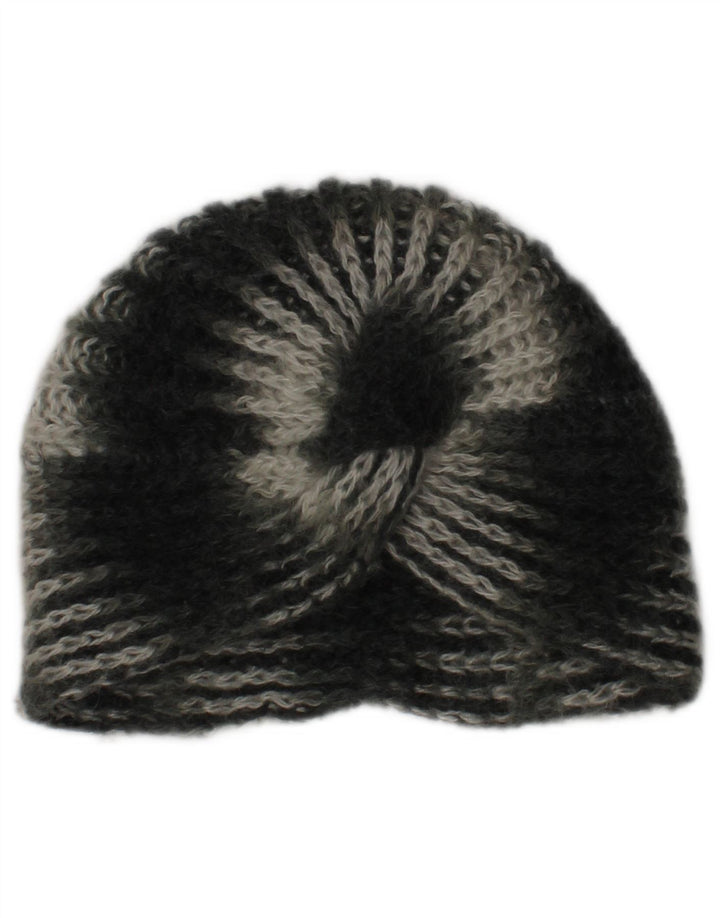 Vintage mujer punto turbante sombrero un tamaño caqui rayas