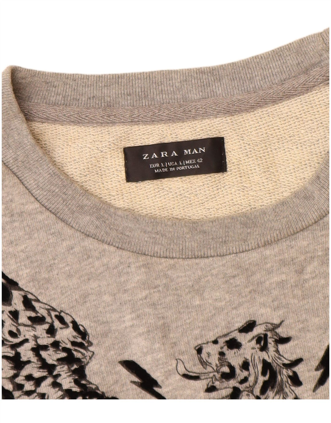 Zara Hombre Sudadera Gráfica Jumper Large Gris