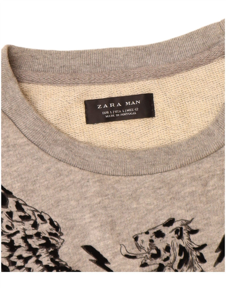 Zara Hombre Sudadera Gráfica Jumper Large Gris