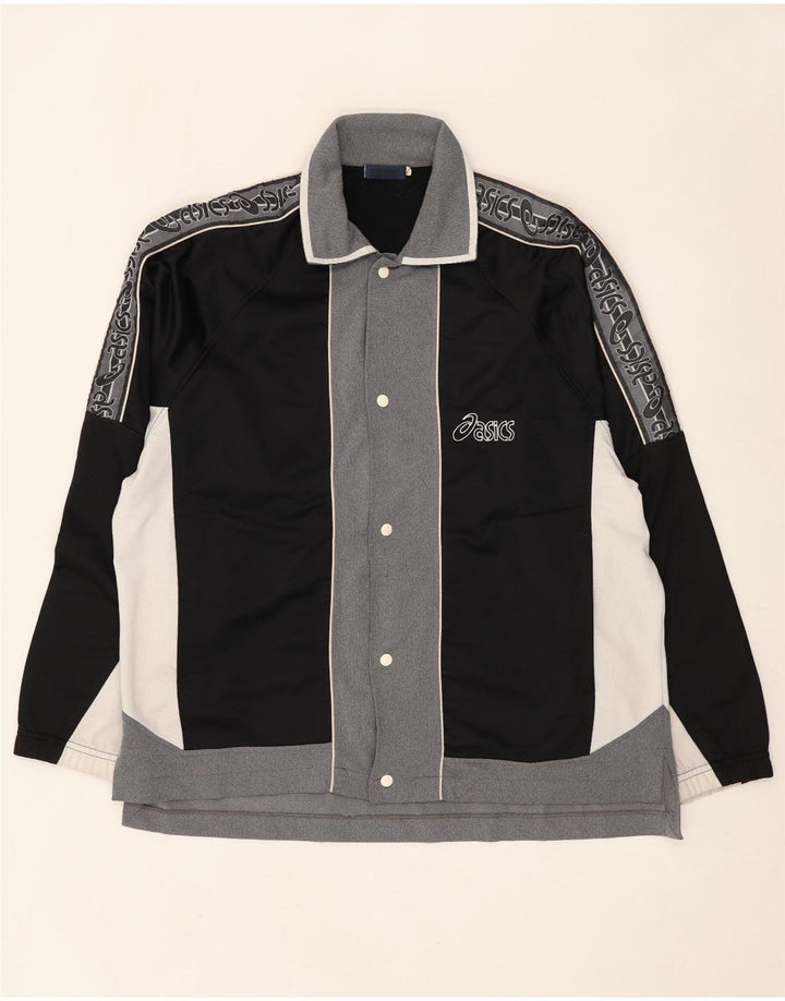 Asics Hombre Gráfico Chándal Top Chaqueta Grande Negro Colorblock