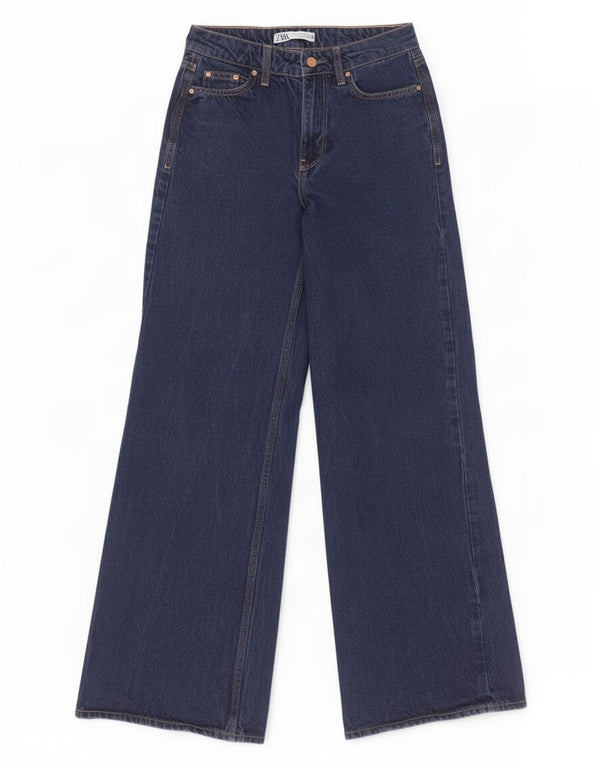 Zara Jeans De Pierna Ancha Para Mujer EU 32 2XS W22 L31 Algodón Azul Marino