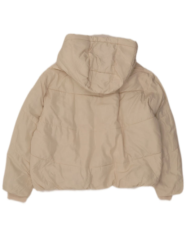 Zara Mujer Chaqueta Acolchada Extragrande Con Capucha UK 10 Small Off White Poliéster