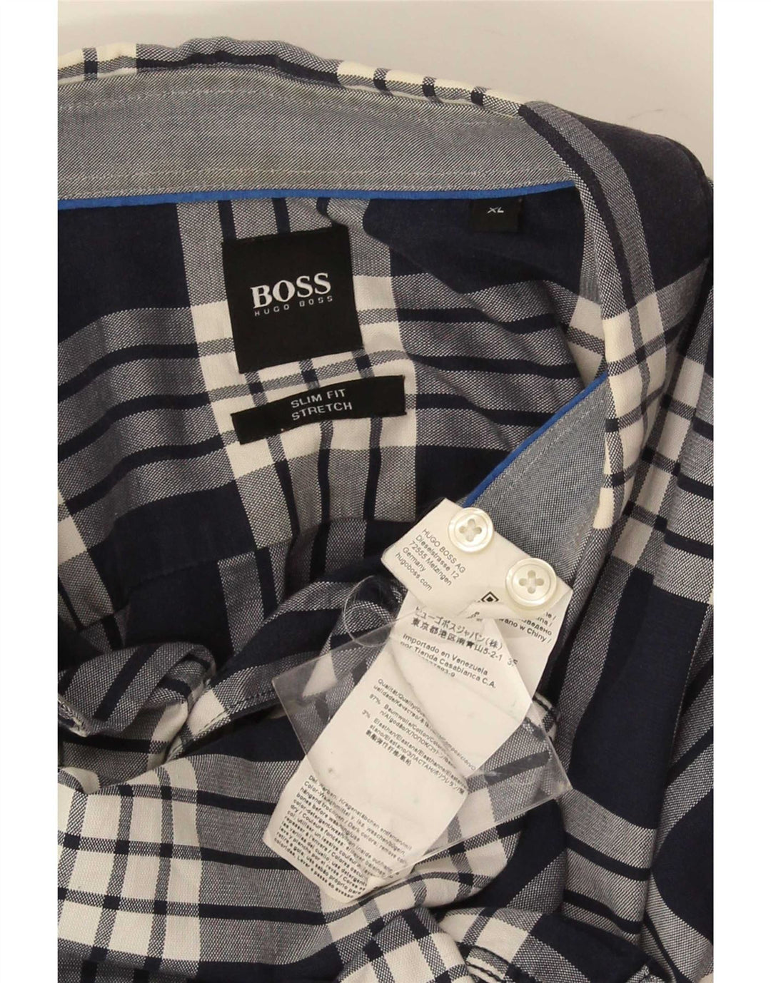 Camisa Hugo Boss Hombre Slim Fit XL Algodón a cuadros negro