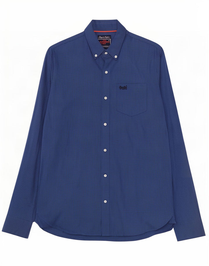 Camisa Superdry para hombre de algodón a cuadros en azul marino mediano