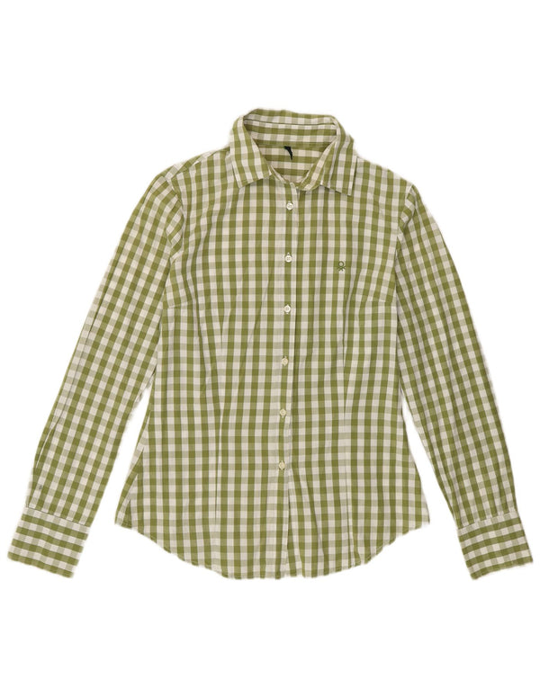 BENETTON Camisa de mujer UK 42 Algodón a cuadros verde medio