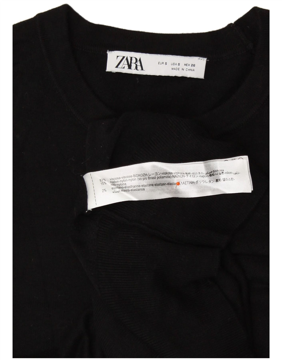 Zara - Jersey de cuello redondo para mujer, talla 40, talla pequeña, viscosa negra