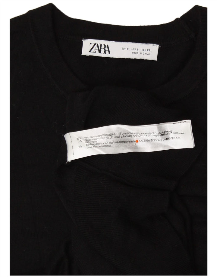 Zara - Jersey de cuello redondo para mujer, talla 40, talla pequeña, viscosa negra