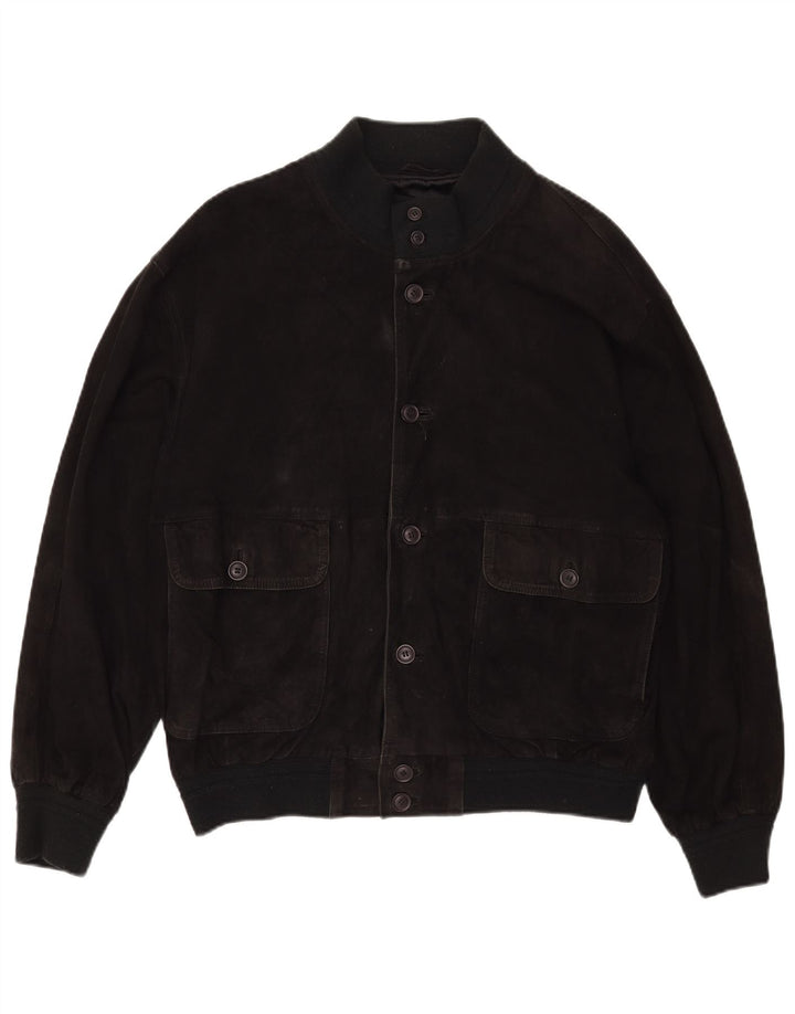 Vintage hombres ante bomber chaqueta Reino Unido 40 cuero negro grande