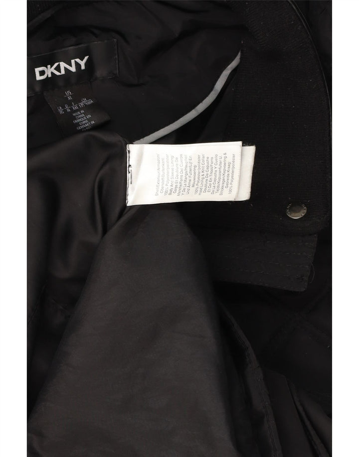 DKNY Abrigo acolchado con capucha para mujer UK 40 XL Poliéster negro