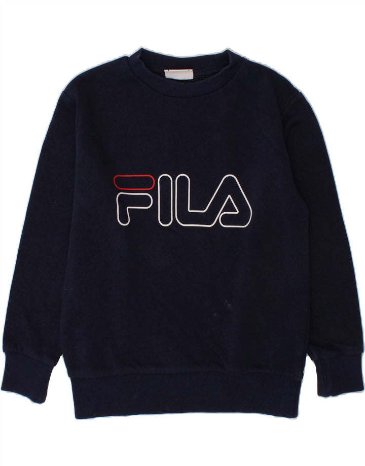 FILA Boys Graphic Sweatshirt Jumper 7-8 Years Navy Blue Cotton Vintage Fila and Second-Hand Fila from Messina Hembry 