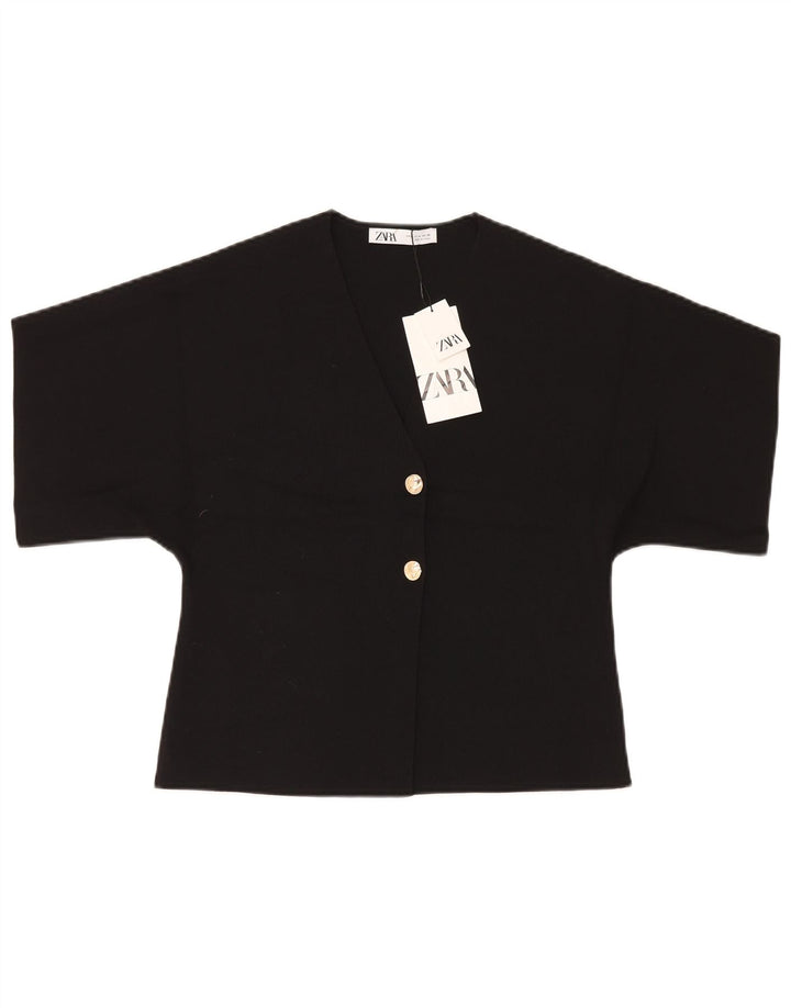 Zara Mujer Crop Top Manga Corta UK 42 Mediano Negro Poliéster