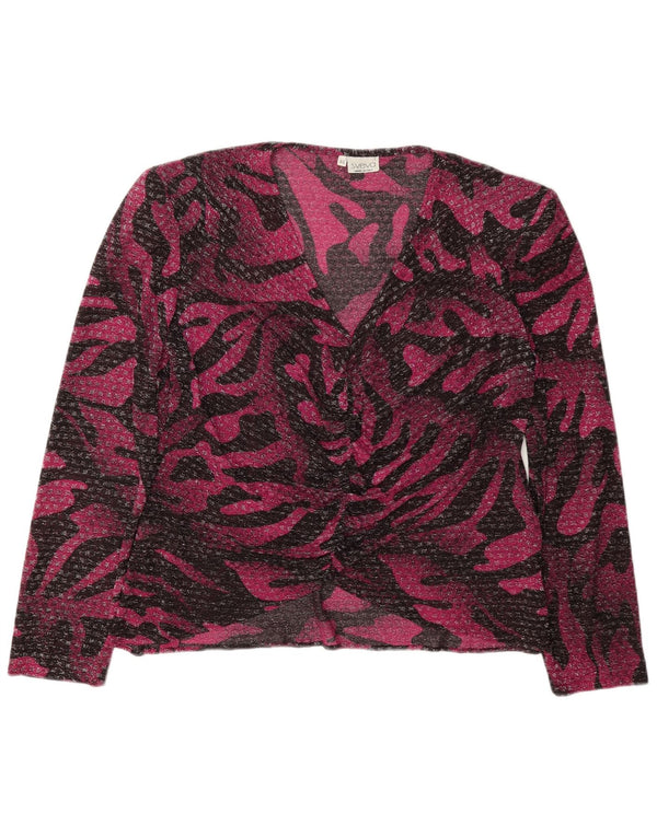 Blusa vintage de manga larga para mujer Top IT 46 Estampado animal púrpura grande