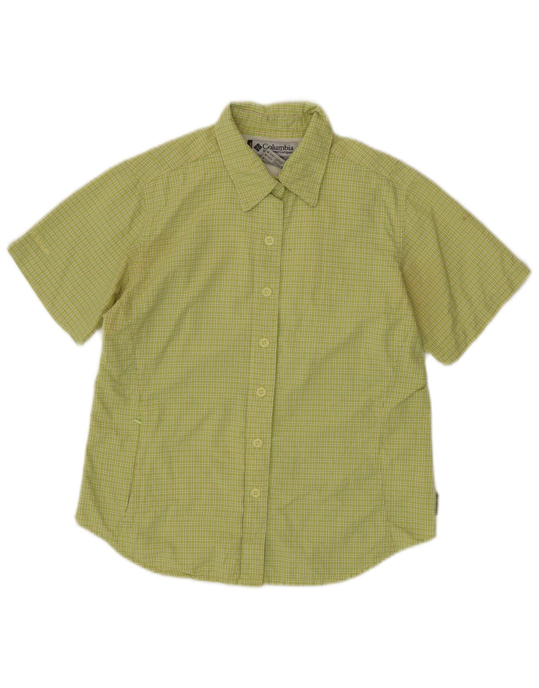 COLUMBIA Camisa de manga corta de titanio para mujer UK 40 Medium Green Check Nylon